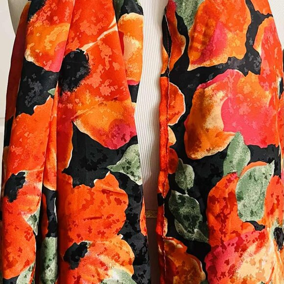 NWT Handmade Artificial Silk Scarf with Poppies by Sana – Vibrant Elegance - Picture 9 of 13